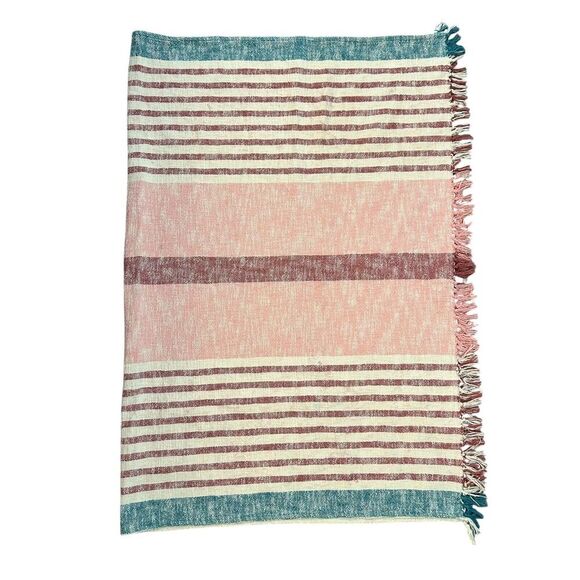 Roller Rabbit Throw Blanket 48" x 68" Woven Tasseled Beach Couch Sofa Striped - Picture 2 of 11